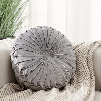 S_SSOY Round Throw Pillow for Couch Decorative 13"X13" Pumpkin Round Velvet Cushion for Sofa Bed Chair Floor Car Decorative (Dark Grey)