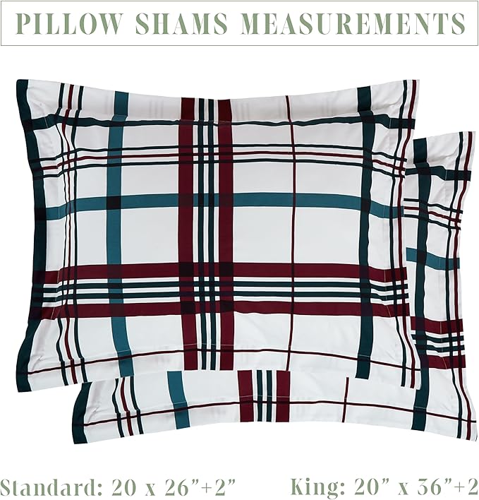 Elegant Comfort 8-Piece Lodge Plaid Reversible Comforter Set - All Season Bed in a Bag, 4-Piece Sheet Set Featuring Smart Pockets, Matching Shams and Decorative Pillow, King/California King, Burgundy