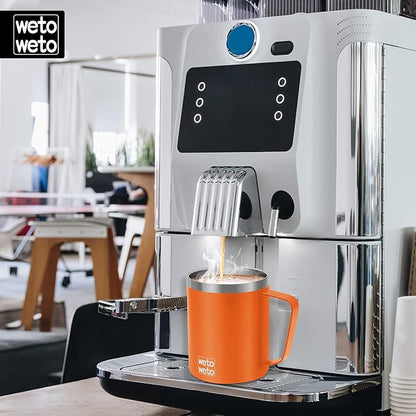 WETOWETO 14 oz Coffee Mug, Vacuum Insulated Camping Mug with Lid, Double Wall Stainless Steel Travel Tumbler Cup, Coffee Mugs Outdoor, Powder Coated Orange