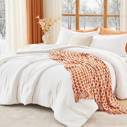 MUXHOMO Full Comforter Sets, All Season Ultra Soft Down Alternative Bedding - 3 Piece Lightweight Bed Set Includes 1 Comforter (82"x86") and 2 Pillow Shams (20"x26"), Wihte