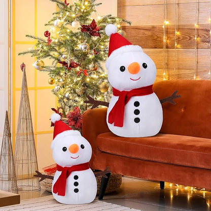 Soaoo 2 Pcs Winter Snowman Throw Pillow Snowman Stuffed Animal White Snowmen Cushion Pillows Cute Winter Holiday Decorative for Couch, Sofa, Bedroom 15.8 Inch and 9 Inch