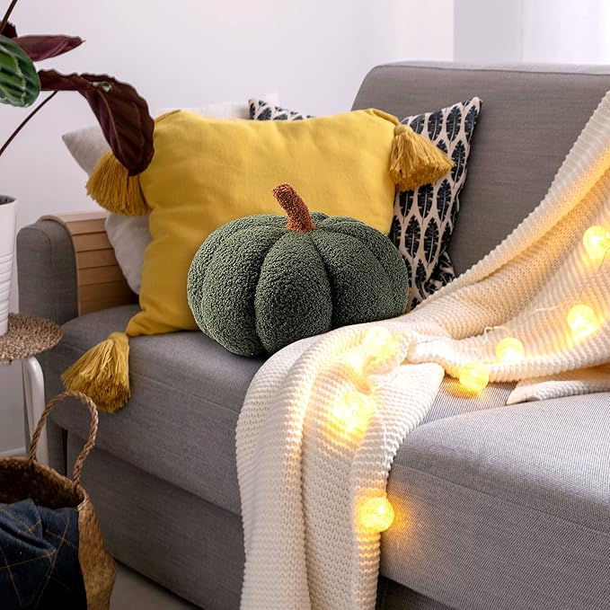 Queekay 2 Pcs Pumpkin Pillow Plush 11 x 9.5 Inch Thanksgiving Stuffed Pumpkin Decor for Fall Home Bedroom Throw Pillow Cushion Gifts for Holiday Operation Christmas Halloween Car Sofa(Army Green)
