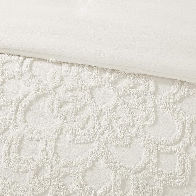 Madison Park Laetitia Comforter Bohemian Tufted Cotton Chenille, Medallion Shabby Chic All Season Down Alternative Bed Set with Matching Shams, Floral Off White Twin/Twin XL(68"x92") 2 Piece