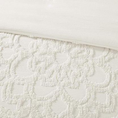 Madison Park Laetitia Comforter Bohemian Tufted Cotton Chenille, Medallion Shabby Chic All Season Down Alternative Bed Set with Matching Shams, Floral Off White Twin/Twin XL(68"x92") 2 Piece
