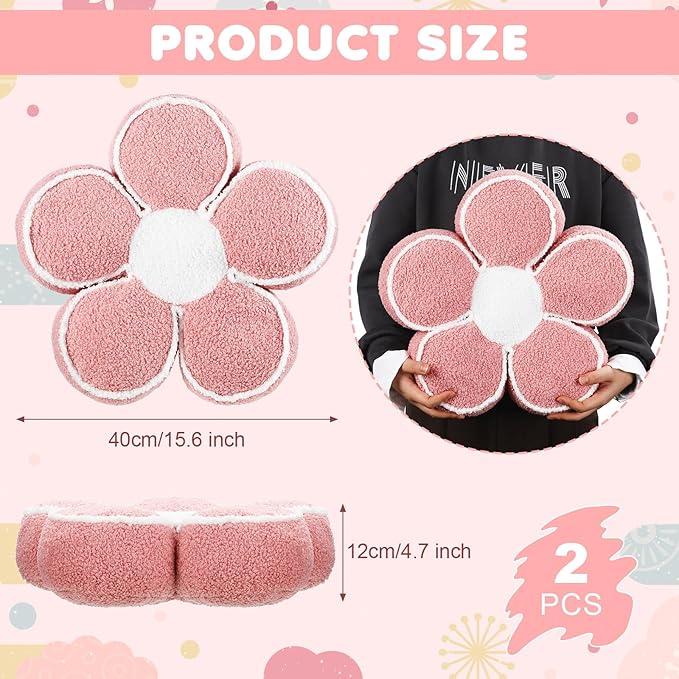 Menkxi 2 Pack Flower Pillows Cute Flower Shaped Pillows Daisy Pillow Throw Soft Floor Cushion for Living Room Bedroom Sofa Couch Winter Warm Decoration 15.7 Inch(Pink)