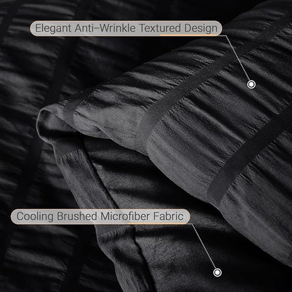 MUXHOMO 5 Pieces Twin Comforter Set, Seersucker Bed in a Bag Twin Size, All Season Luxury Bedding Set with Comforter, Flat Sheet, Fitted Sheet, Pillowcase & Sham, Black