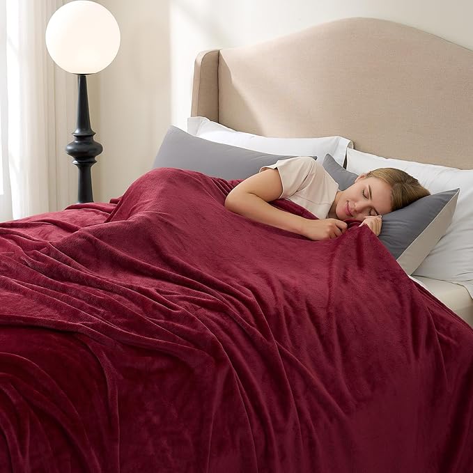 Hansleep Fleece Burgundy Red Queen Blanket, Super Soft Flannel Fuzzy Plush Cozy Blanket for All Seasons, Burgundy Red, Queen 90x90 Inches