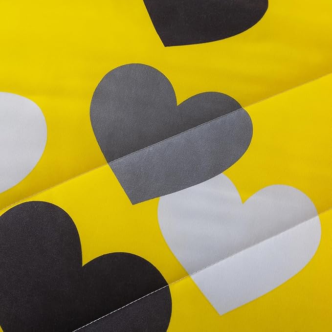 Caressma Farmhouse Yellow King Size Comforter Set 3 Pieces Bedding Set with Black Heart All Season Fluffy Soft Lightweight(1 Comforter & 2 Pillowshams)