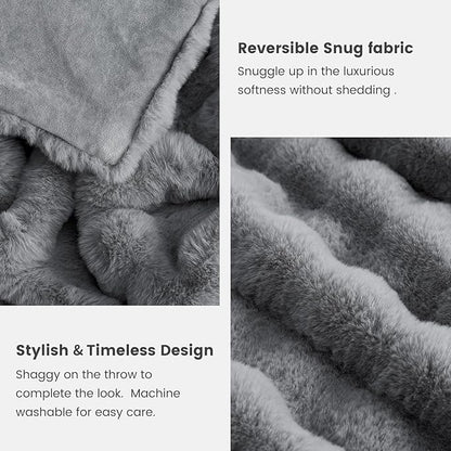 Cozy Bliss Faux Fur Throw Blanket for Couch, Fuzzy Soft Plush Thick Bubble Blanket for Sofa Bedroom Living Room, 90 * 90 Inches Light Grey