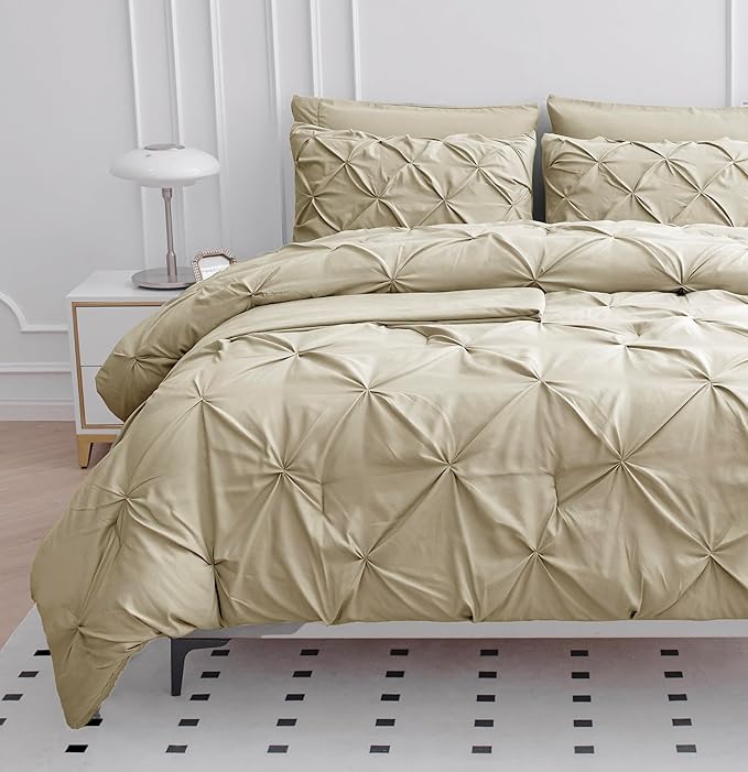 LANE LINEN Full Size Bed in a Bag Comforter - Set of 7 Piece - All-Season Luxury Down Alternative - Classic Pintuck All in One Bedding Collection - Ideal Bedding for Apartments & First Homes – Linen | Timeless style, Breathable comfort, Light cozy fill...