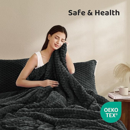 Petrichor Fluffy Twin Comforter Set - Ultra-Soft Black Flannel Thick Comforter for Queen Bed, Luxury Warm Bedding Set for Winter & Fall, Cozy Fuzzy Bed Set 2 Pieces (1 Comforter & 1 Pillowcase)