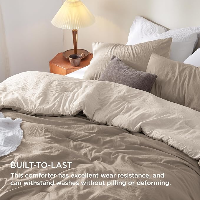 Bedsure Queen Comforter Set, Khaki Beige Soft Prewashed Bedding for All Seasons, 3 Pieces GentleSoft™ Bed Set, 1 Lightweight Comforter (90"x90") and 2 Pillowcases (20"x26")