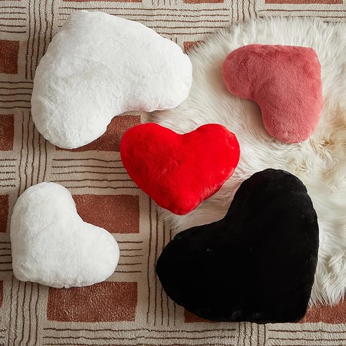 EastTree Valentines Heart Pillows, Red Heart Shaped Pillows, Love Throw Pillows Gifts, Ultra Soft Faux Rabbit Fur Small Cute Pillows, Women Girls Kid Room Decor 10x13 Inch