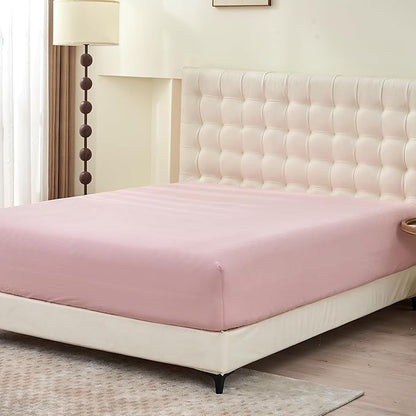 Simple&Opulence Belgian Linen Sheet Set Solid Color - 4 Pieces (1 Flat Sheet & 1 Fitted Sheet & 2 Pillowcases) Natural Flax Cotton Blend Soft Bedding Breathable Farmhouse - Pale Pink, Full Size