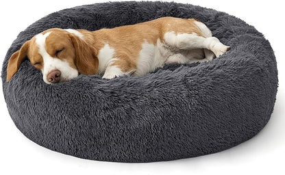 Bedsure Calming Dog Bed Medium Size Dog - 30in Donut Round Washable Medium Pet Bed, Anti-Slip＆Removable Cover,420GSM Anti-Anxiety Fluffy Plush Faux Fur,Fits up to 45 lbs Pets,Plus Version