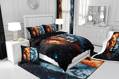 Gothic Lion Comforter Toddler,African Wildlife Exotic Animal Quilt Comforter with 1 Pillowcase,Galaxy Animal Mystery Starry Sky Bedding Set Comfortable,Soft and Breathable