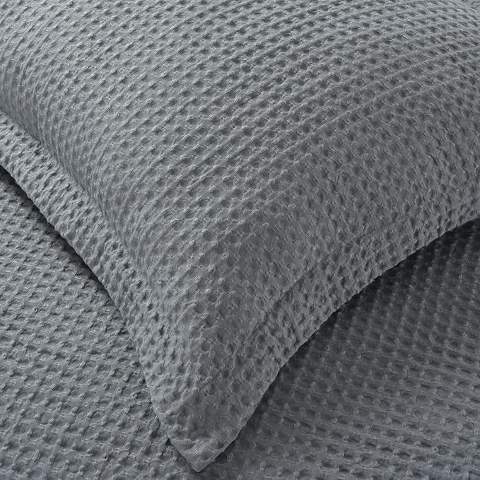 Chezmoi Collection Wilmer 3-Piece Waffle Weave Comforter Set - Soft and Cozy All Season Bedding Set, King, Gray