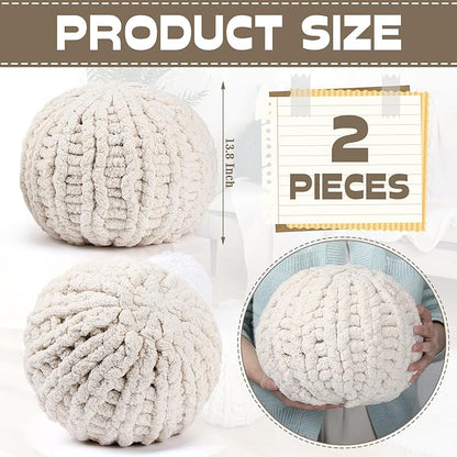Suzile 2 Pcs Round Knot Pillows Gifts 13.8 Inch Chunky Knitted Throw Pillows Handmade Cushions Soft Circle Supplies for Home Bed Sofa Couch Housewarming Decoration(Beige)