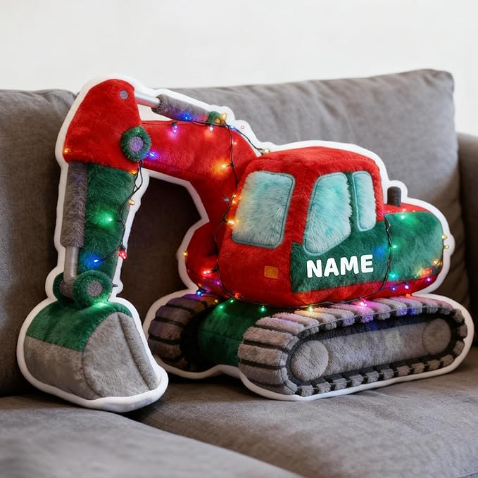 Custom Excavator Shaped Pillow Personalized Double-Sided Printed Cute Pillow Customized Christmas Party Commemorative Gift Sofa Decorative for Boys and Girls 8-32in