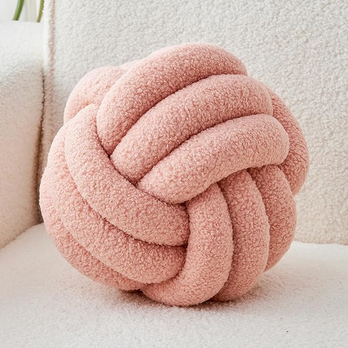 Decorative Throw Knot Pillow Ball for Home Chair Sofa Couch Bed Aesthetic Round Decor Pillows Lambswool Knotted Pillow Cushion (Pink, 8 inches)