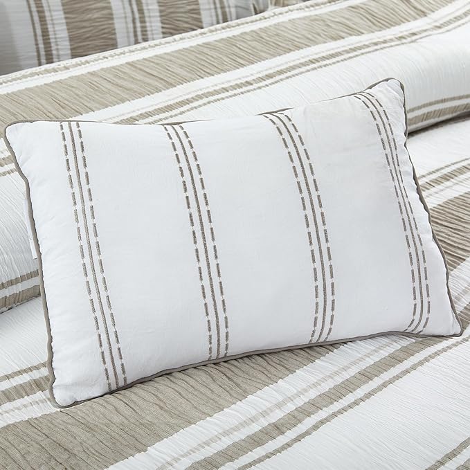 Modern Threads 5-Piece Jacquard Comforter Set, Lonnie King in White Taupe – Elegant Comforter, 2 Pillow Shams, and 2 Decorative Pillows
