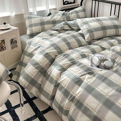 VM VOUGEMARKET Green Gingham Comforter Set Full,3 Pieces Plaid Comforter with 2 Pillowcases for Men Boys Simple Modern Bedding Set (80"x90")