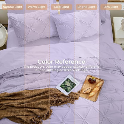Sasttie Full Size Comforter Set, 7-Piece Bed in a Bag, Pintuck Bedding Sets for All Season, Includes Comforter, Flat Sheet, Fitted Sheet, Pillowcases and Pillowshams, Lavender