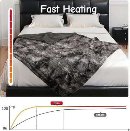 Soypipo Electric Heated Throw Blanket 50"x60", Faux Fur Plush with 4 Heat Settings & 2/4/8/10H Auto Shut-Off, Overheat Protection, Machine Washable, Dark Grey