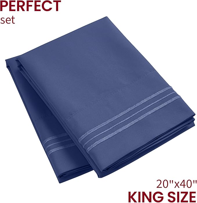 Mellanni Pillow Cases - Luxury, Extra Soft, Cooling Pillow Covers - 2 PC Iconic Collection Pillowcases - Envelope Closure (King 20" x 40", Blue Nova)
