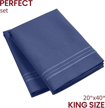 Mellanni Pillow Cases - Luxury, Extra Soft, Cooling Pillow Covers - 2 PC Iconic Collection Pillowcases - Envelope Closure (King 20" x 40", Blue Nova)
