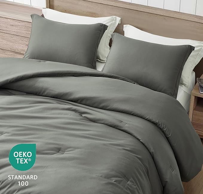 Chezmoi Collection Cliff 3-Piece Lightweight Cooling Comforter Set, Queen- Rayon Derived from Bamboo & Polyester Blended, Soft Breathable Bedding for Hot Sleepers, Dark Gray