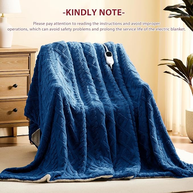 Heated Electric Blanket King Size-100"x90" Heating Blanket with 10 Heating Levels & 5 Time Settings Over-Heat Protection，Winter Warmer for Adults with ETL Certification（Blue）