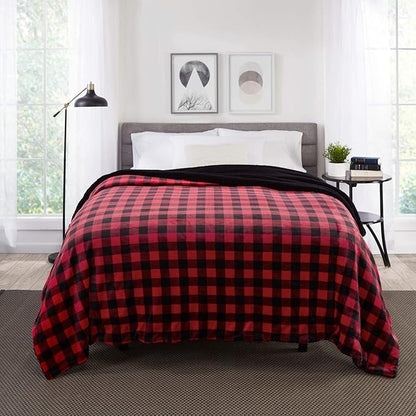 Genteele Sherpa Throw Blanket Super Soft Reversible Ultra Luxurious Plush Blanket, 102 x 90 inches, Buffalo Check Red/Black