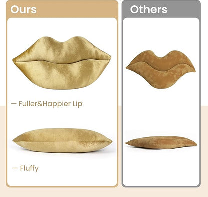 AELS 3D Large Lips Throw Pillows, Soft Decorative Love Pillows, Velvet Cute Pillow, 24 x 12 inches for Couch, Sofa, Bed, Living Room, Bedroom, Bronze Gold