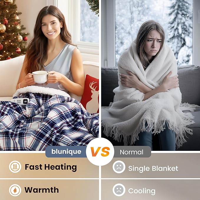 Heated Blanket Electric Throw-50''x60''Ultra Soft Cozy Plaid Flannel Fast Heating Electric Blanket with 10 Heat Levels & 10 Hours Auto Off, ETL Certified, Keep Warm in Home Office (Tartan)