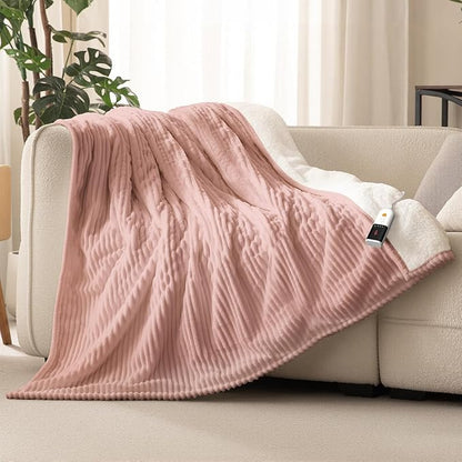 Reaks Electric Heated Blanket Twin, Silky Soft Flannel & Sherpa Twin Electric Blanket with 9 Heat Levels & 2-10 Hours Auto Off, Warm Gifts for Women Mom Grandma, ETL Certified (62x84 inches, Pink)