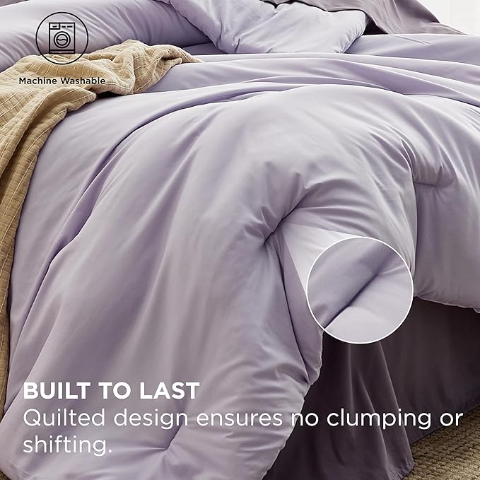 Bedsure Queen Comforter Set - 7 Pieces Lavender Queen Bedding Set for All Seasons, Boho Contrasting Design Bed in a Bag with Comforter, Sheets, Pillowcases & Shams