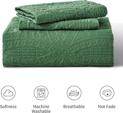 Love's cabin King Size Quilt Set Olive Green Bedspreads - Soft Bed Summer Lightweight Bedspread Comforter - Modern Style Coin Pattern Coverlet for All Season - 3 Pieces (1 Quilt, 2 Pillow Shams)
