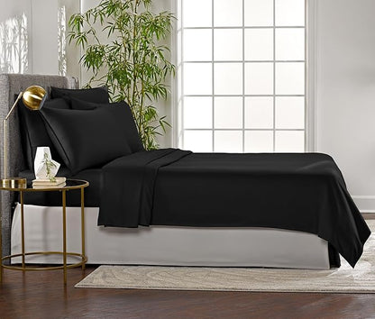 Pure Bamboo Queen Sheets, Genuine 100% Organic Viscose Derived from Bamboo Bed Sheet Set, Luxuriously Soft & Cooling, Double Stitching, 2 Year Quality Promise (Queen, Black)
