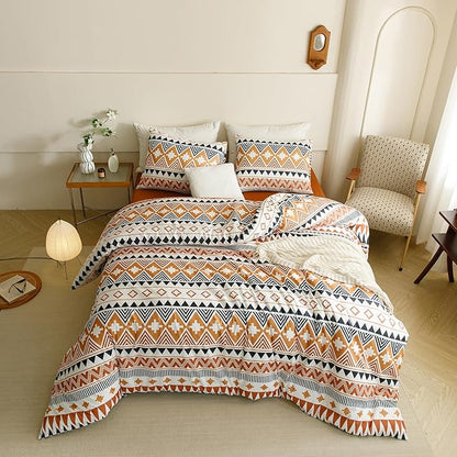 CLOTHKNOW Aztec Southwestern Comforter Set California King Geometric Bedding Comforter Sets Aztec Navajo Comforter Brown Orange Waves Striped Comforter Triangle Comforter Sets Cal King, Bohemian-1