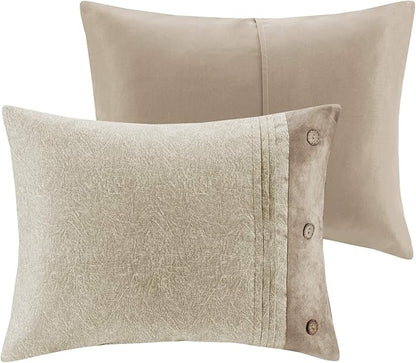 Madison Park Boone Cozy Comforter Set, Faux Suede, Deluxe Hotel Styling All Season Down Alternative Bedding Matching Shams, Decorative Pillow, King (104 in x 92 in), Rustic Tan 7 Piece