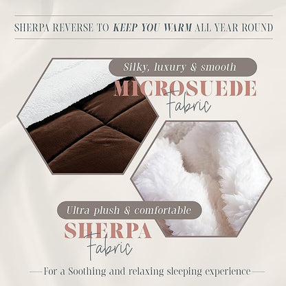 Elegant Comfort Super Soft Sherpa Comforter 3-Piece Set Premium Quality, Heavy Weight Reversible Down Alternative Micro-Suede, Sherpa Comforter, King, Espresso Brown