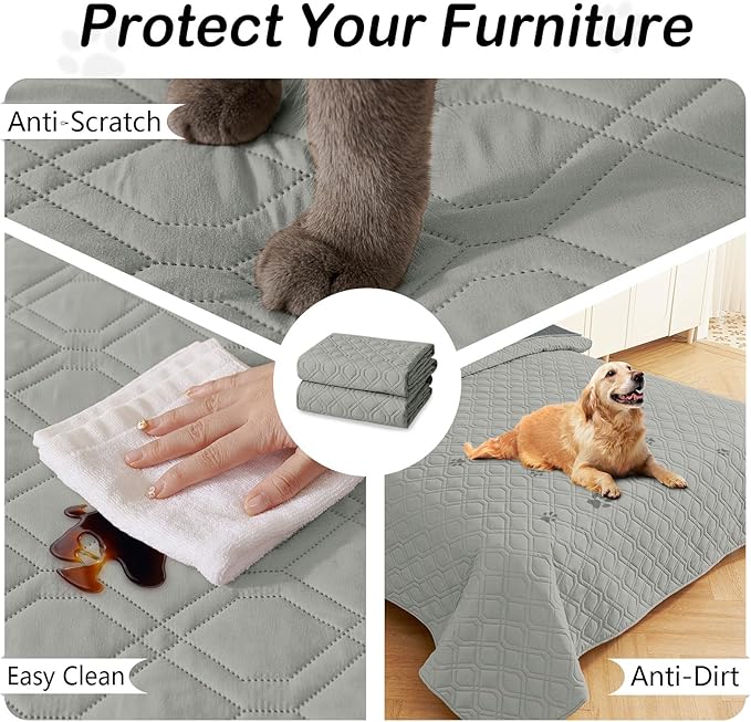 hyha Waterproof Dog Bed Blanket, Soft Pet Blankets, Waterproof Couch Cover for Dogs, Reversible Sofa Covers Washable for Furniture (30x53 Inch, Grey/Dark Grey)