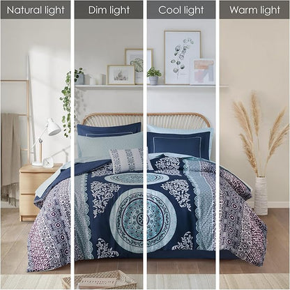 Intelligent Design Complete Bed In A Bag Casual Boho Comforter with Sheet Set Decorative Pillow, All Season Bedding Set, Twin, Loretta Navy 7 Piece