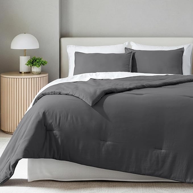 Bare Home Comforter Set - Full Size - Ultra-Soft - Goose Down Alternative - Premium 1800 Series - All Season Warmth Comforter (Full, Grey)