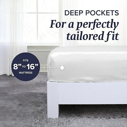 Beckham Hotel Collection Full Sheet Set 100% Cotton, 500TC Luxury Sateen Bedding, 16” Deep Pocket, Moisture-Wicking, 4-Piece, White