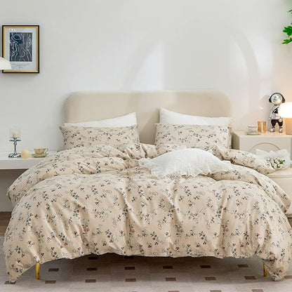 Floral Comforter Queen Set 3 Pieces Soft Cute Vintage Floral Bedding Lightweight Garden Style Botanical Comforter Set for All Seasons 1 Comforter and 2 Pillowcases