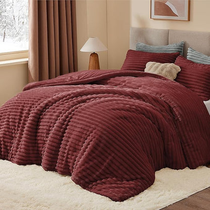 BEDELITE Fleece California King Comforter Set -Super Soft & Warm Fluffy Burgundy Bedding, Luxury Fuzzy Heavy Bed Set for Winter with 2 Pillow Cases