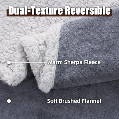 Makigued Waterproof Dog Blanket for Couch & Bed, Reversible Sherpa Fleece Pet Throw with Quiet TPU Barrier, Machine Washable Furniture Protector for Large Dogs & Cats, Queen Size 80x90 Inch, Gray