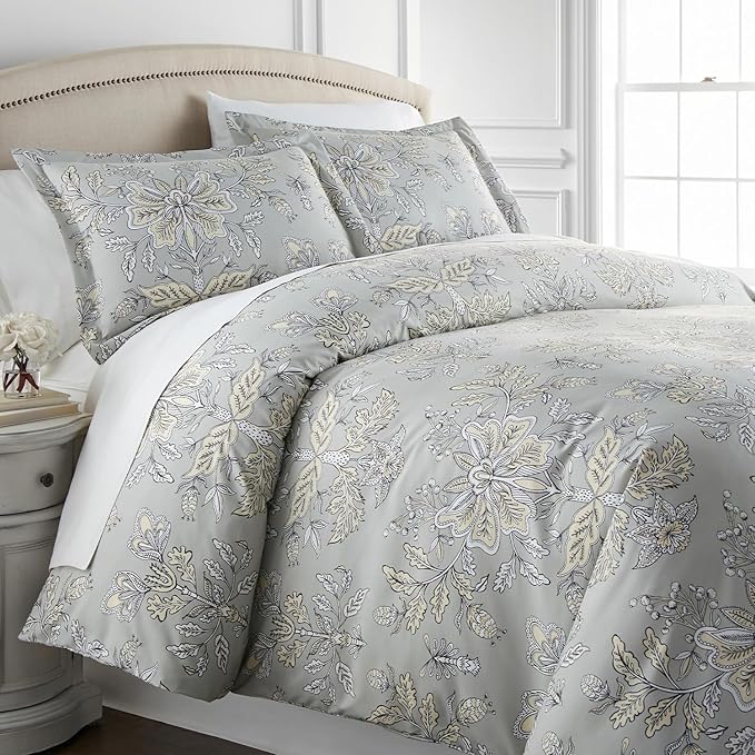 Southshore Fine Living, Inc. Vintage Garden Collection - Twin XL Comforter Set, Dorm Premium Bedding, All-Season Down Alternative Lightweight, Oversized 2-Piece Soft Comforter Set, Twin/XL, Sandy Grey